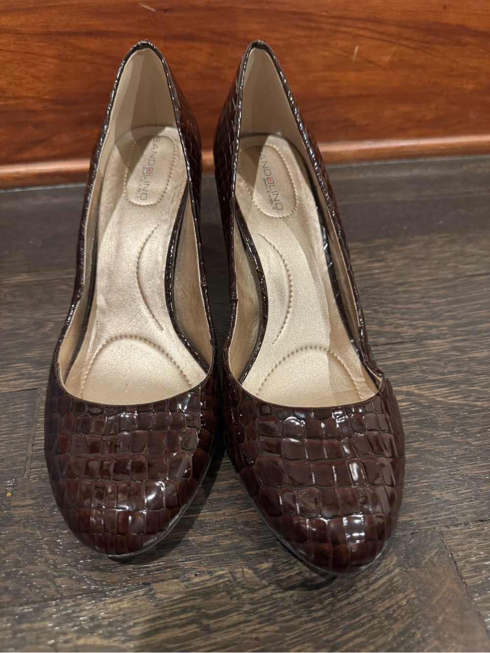 Bandolino Dark Brown Croc-Embossed Patent Pumps